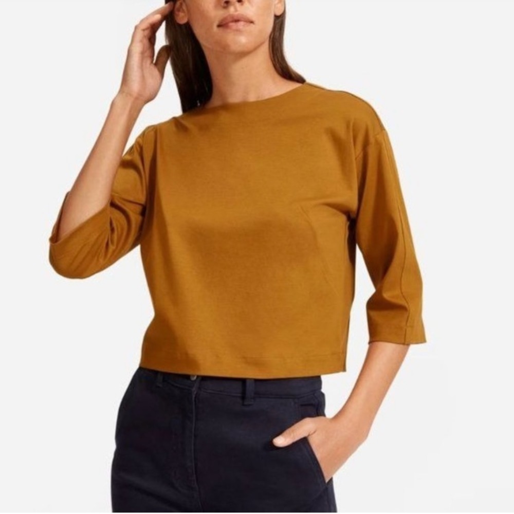 Everlane Dark Mustard 3/4 Sleeve Crop Top